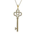 Victorian Style Crown Key Pendant Necklace with CZ in 14K Gold Plated Silver - Image 2