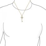 Victorian Style Crown Key Pendant Necklace with CZ in 14K Gold Plated Silver - Image 4