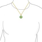 Asian Good Fortune Fu Symbol Green Jade Disc Pendant Necklace Gold Plated .925 Sterling Silver - Image 6