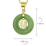 Asian Good Fortune Fu Symbol Green Jade Disc Pendant Necklace Gold Plated .925 Sterling Silver - Image 7