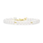 Traditional Bridal 5MM White Freshwater Pearl Strand Bracelet with Gold Beads 7" - Image 2