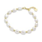 Simple White Freshwater Cultured Baroque Pearl Strand Bracelet Gold Plated