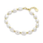 Simple White Freshwater Cultured Baroque Pearl Strand Bracelet Gold Plated
