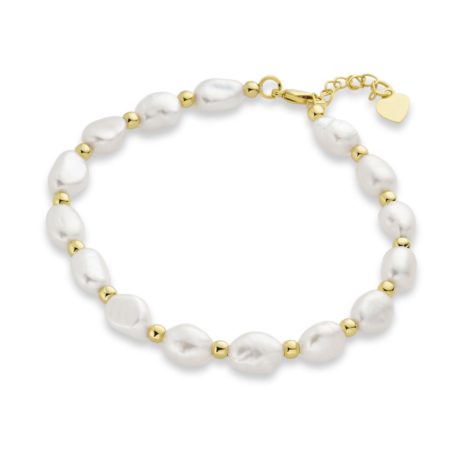 gold-pearl-bracelet-spacers-freshwater-genuine-18k-cb94714_2 Simple White Freshwater Cultured Baroque Pearl Strand Bracelet Gold Plated - Image 1