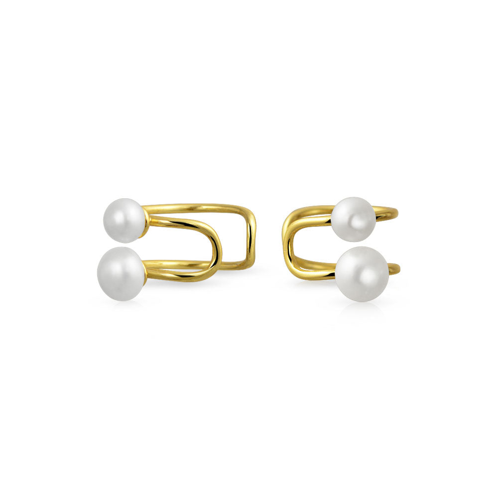 gold-pearl-ear-cuff-earrings_pfs-32-2626-az Two White Freshwater Cultured Pearl Cartilage Wrap Ear Cuff Earring Gold Plated .925 Sterling Silver - Image 1