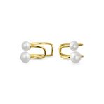 Set of 2 Dainty Bow & Spiral Pearl Cartilage Ear Cuff Helix Earrings Gold Plated - Image 3