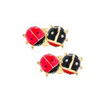 Set of 2 Lucky 2 Ladybug Red Gold Enamel Lapel Push Pin