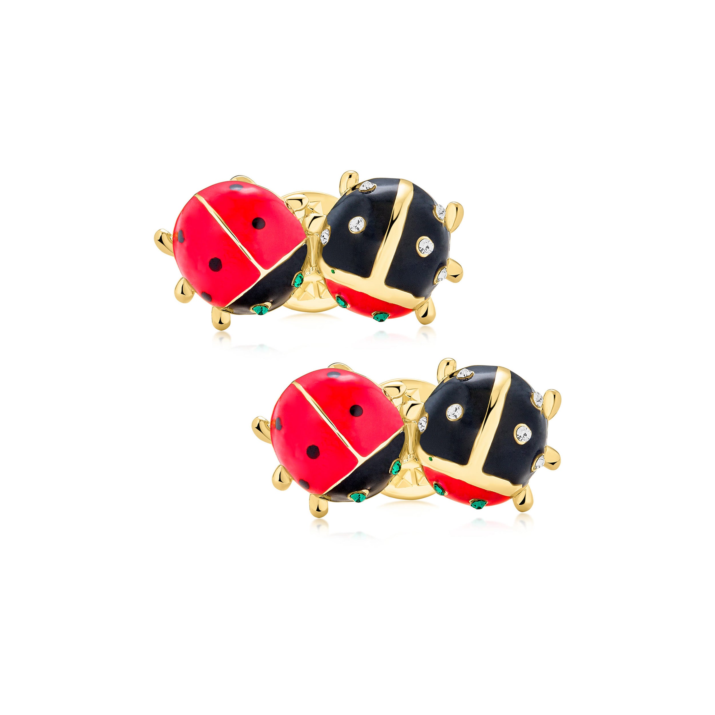 gold-pin-brooch-ladybug-insect-lapel-ag-sb6273mi-set-az Set of 2 Lucky 2 Ladybug Red Gold Enamel Lapel Push Pin - Image 1