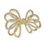 Large Bridal Holiday Statement Crystal Wedding Bow Brooch Pin Gold Plated