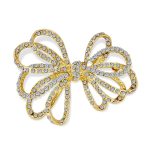 Large Bridal Holiday Statement Crystal Wedding Bow Brooch Pin Gold Plated