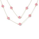 Fashion Enamel Flower Strand Necklace 14K Gold Plated 36 Inch Crystal Accents - Image 3