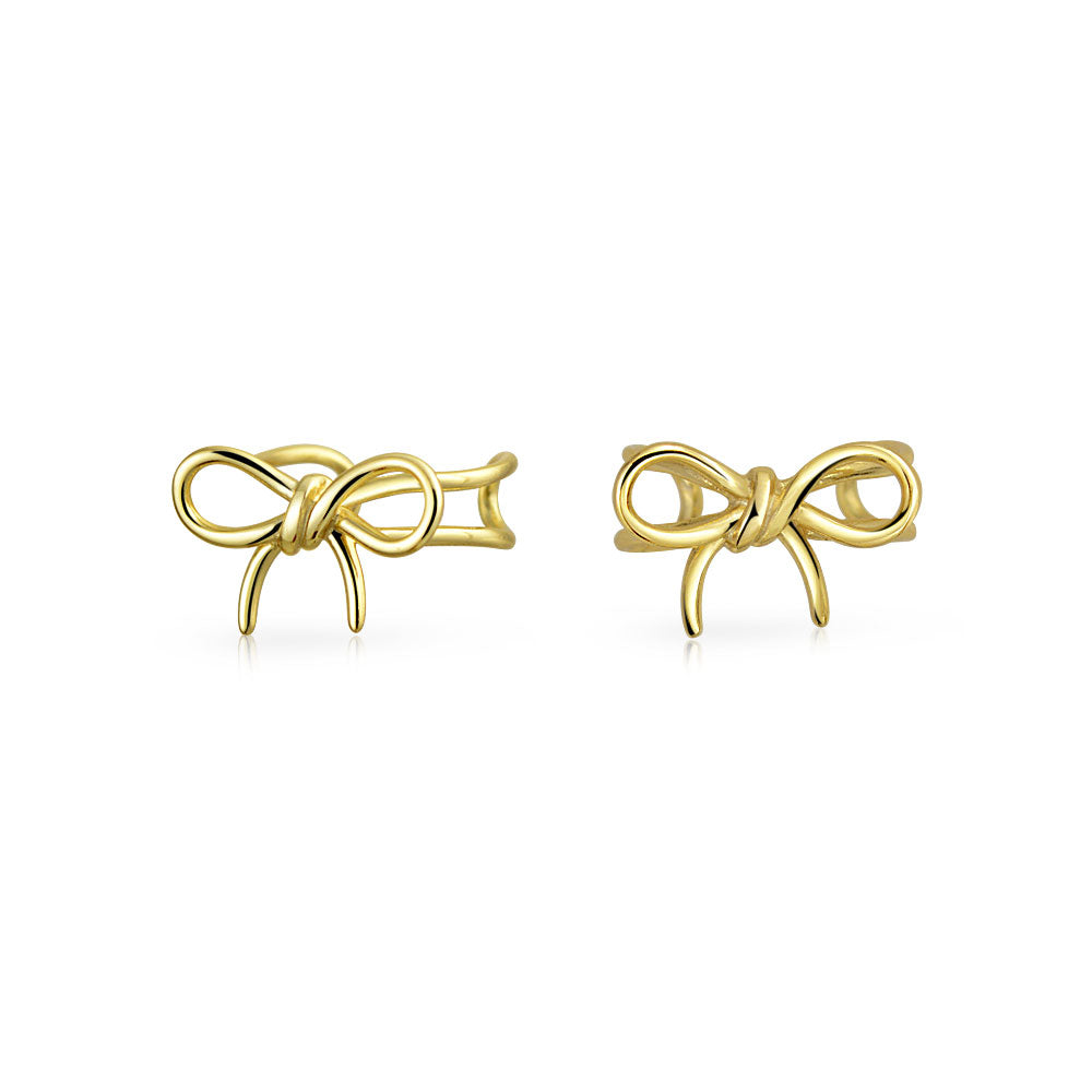 gold-plated-bow-ear-cuff_pfs-12-6018-az Dainty Ribbon Ear Cuff Bow Cartilage Wrap Earrings Non-Pierced Gold Plated .925 Sterling Silver - Image 1