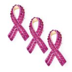 Set of 3 Cancer Awareness Brooche Pin Pink Crystal Enamel Support Symbol Jewelry