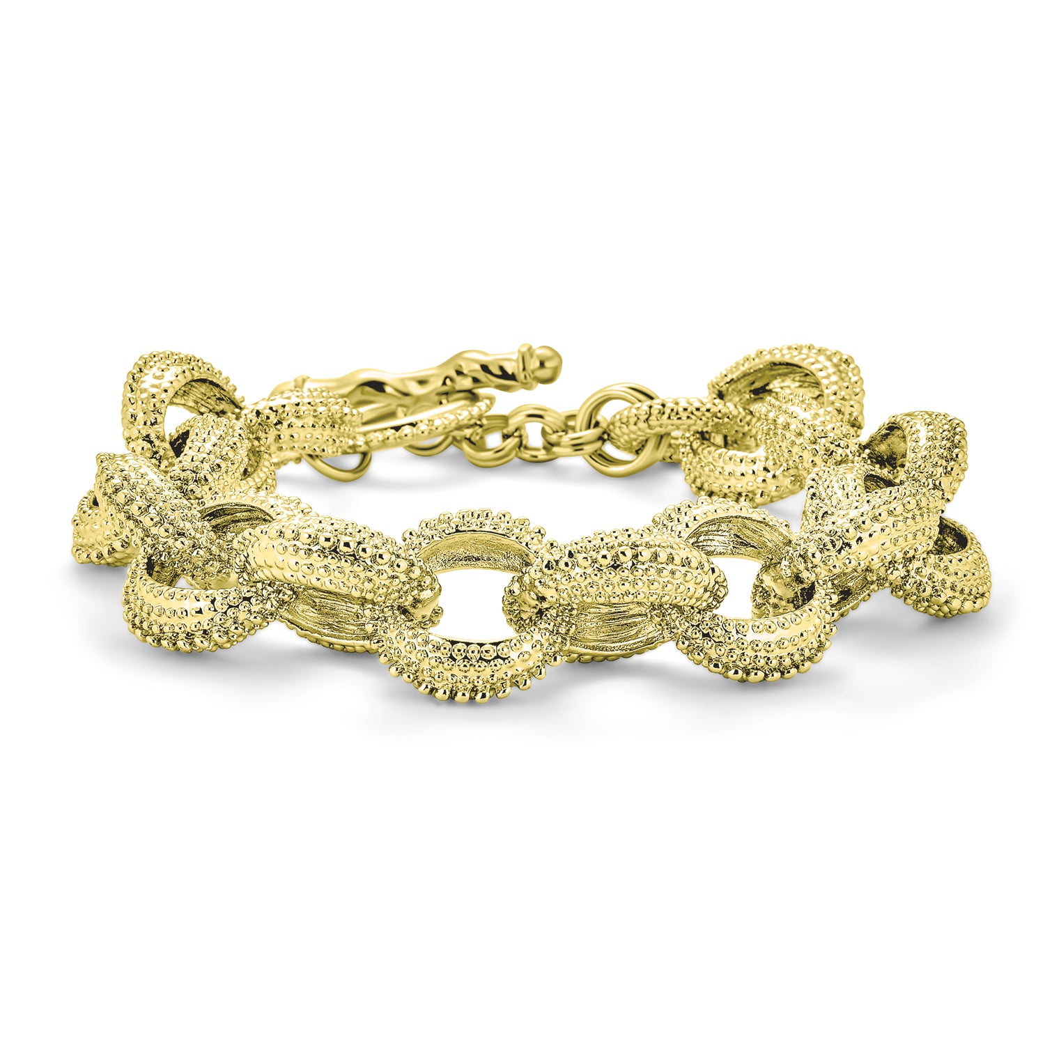 gold-plated-chunky-roundlink-bracelet_ja-br3392_20_1 Chunky Chain Link Bracelet with Large Oval Links Toggle Clasp Matte SilverGold - Image 1
