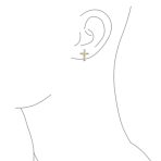 Accent CZ Baguette Small Cross Stud Earrings Yellow Gold - Image 3