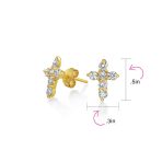 Petite Religious CZ Cross Stud Earrings in Gold Plated Sterling Silver - Image 7