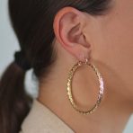 Rope Cable Wide Hoop Huggie Earrings 18K Gold Plated Brass 2.25 Inch Diameter - Image 3