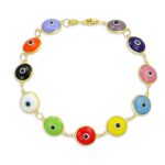 Good Luck Amulet Turkish Translucent Green Glass Evil Eye Bracelet .925 Sterling Silver 7.5 Inch