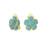Fashion Enamel 3D Red Rose Flower Clip on Earrings Button Style For Non-Pierced Ears Gold Plated - Image 2