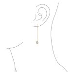 Set of 2 Long Wire Hook CZ Teardrop Threader Earrings Rose Gold Plated Steel - Image 3