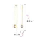 Set of 2 Long Wire Hook CZ Teardrop Threader Earrings Rose Gold Plated Steel - Image 4