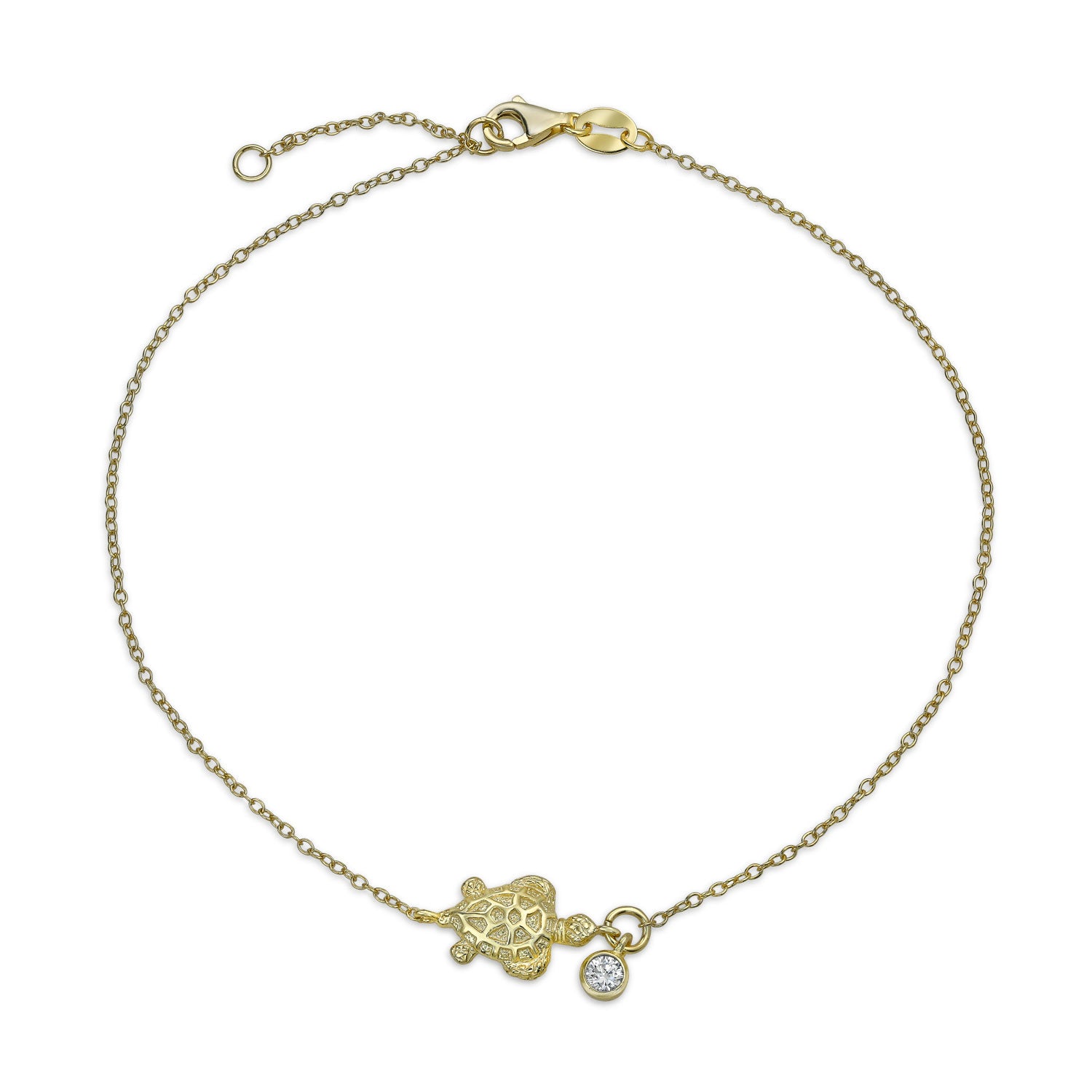 gold-plated-nautical-turtle-cz-anklet_pfs-54-0363-g-az_1 Nautical Turtle CZ Accent Anklet Ankle Bracelet Gold Plated Sterling Silver - Image 1