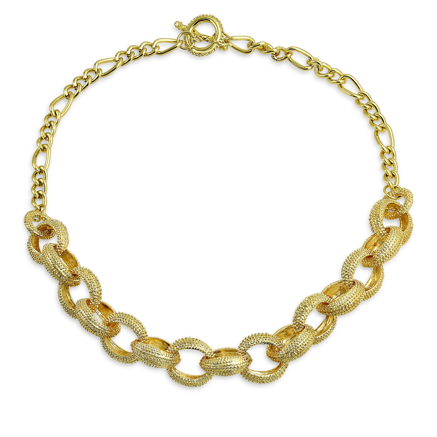 gold-plated-necklace-beaded-link_ja-ne3393-az_2 Chunky Oval Link Collar Necklace Toggle Clasp in Matte Gold - Image 1
