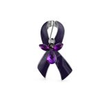 Guardian Angel Cancer Awareness Support Ribbon Brooch Pin Purple Crystal Enamel - Image 2