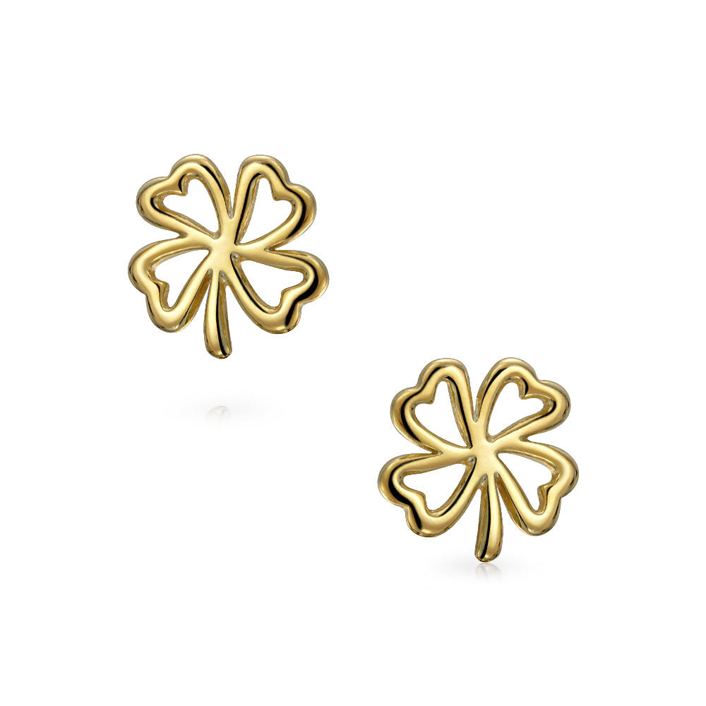 gold-plated-silver-lucky-studs_pfs-12-6076-2 Luck of the Irish Celtic Shamrock Stud Earrings in Two Tone Gold & Silver - Image 1