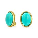 7CT Oval Cabochon Gemstones 17K Gold Plated Clip-On Earrings - Image 2