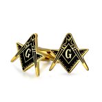 Shield Round Freemasons Compass Symbol Shirt Cufflink for Men Blue Black Enamel - Image 2