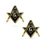 Shield Round Freemasons Compass Symbol Shirt Cufflink for Men Blue Black Enamel - Image 4