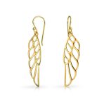 Rose Gold Plated Angel Wing Feather Dangle Earrings in  Sterling Silver - Image 3