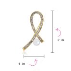 White Pearl Clear Crystal Pave Pink Ribbon Breast Cancer Brooch Pin Gold Plated - Image 4