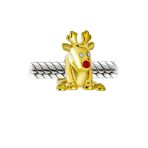 Christmas Charm Bead Caribou Elk Reindeer Red Nose 14K Gold Plated for Bracelet - Image 3