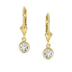 Petite Heart Shape Dangle Chandelier Earrings in 14K Gold with CZ Bezel Set - Image 2