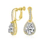 Classic 7CT Halo Red CZ Cubic Zirconia Drop Teardrop Clip On Earrings Adjustable Screw-back - Image 3