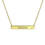 Inspirational Flat Bar Name Pendant Necklace 14K Gold Plated with Birthstone - Image 8