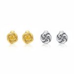Set of 2 Love Knot Braided Edge & Twisted Rope Stud Earrings Gold Plated Silver