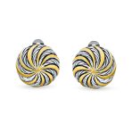 Geometric Swirl Clip-On Earrings Two-Tone Round Disc Gold - Image 2