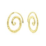 Boho Geometric Hoop Huggie Earrings 14K Gold Plated Sterling Silver Spiral Design - Image 2