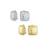 Geometric Hammered Square Clip-On Earrings Silver Gold