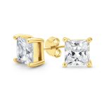 Princess Cut CZ Tennis Necklace & 1CT Solitaire Stud Earrings Set Gold Plated - Image 6