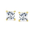 Set of 2 Square Princess CZ Stud Earrings Silver Gold Sterling Silver 5MM - Image 4
