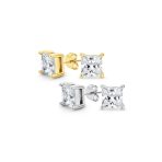 Set of 2 Square Princess CZ Stud Earrings Silver Gold Sterling Silver 5MM - Image 2