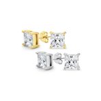 Set of 2 Square Princess CZ Stud Earrings Silver Gold Sterling Silver 5MM - Image 3
