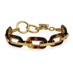Brown Acrylic Tortoise Shell Oval Chain Link Bracelet Gold Plated Stainless Steel