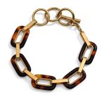 Brown Acrylic Tortoise Shell Oval Chain Link Bracelet Gold Plated Stainless Steel - Image 2