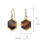 Hexagon Brown Tortoise Shell Dangle Earrings 14K Gold Plated Stainless Steel - Image 4