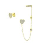 Pave CZ Heart Shape Ear Cuff Cartilage & Stud Earring Gold Plated .925 Sterling Silver - Image 2